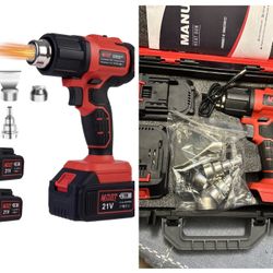 Heat Gun with Two 2.0 Ah Battery, 21V Cordless Heat Gun with 5 Nozzle,Max 1022℉ Hot Air Gun Kit for Shrink Tubing, PVC Wrap, Grafts