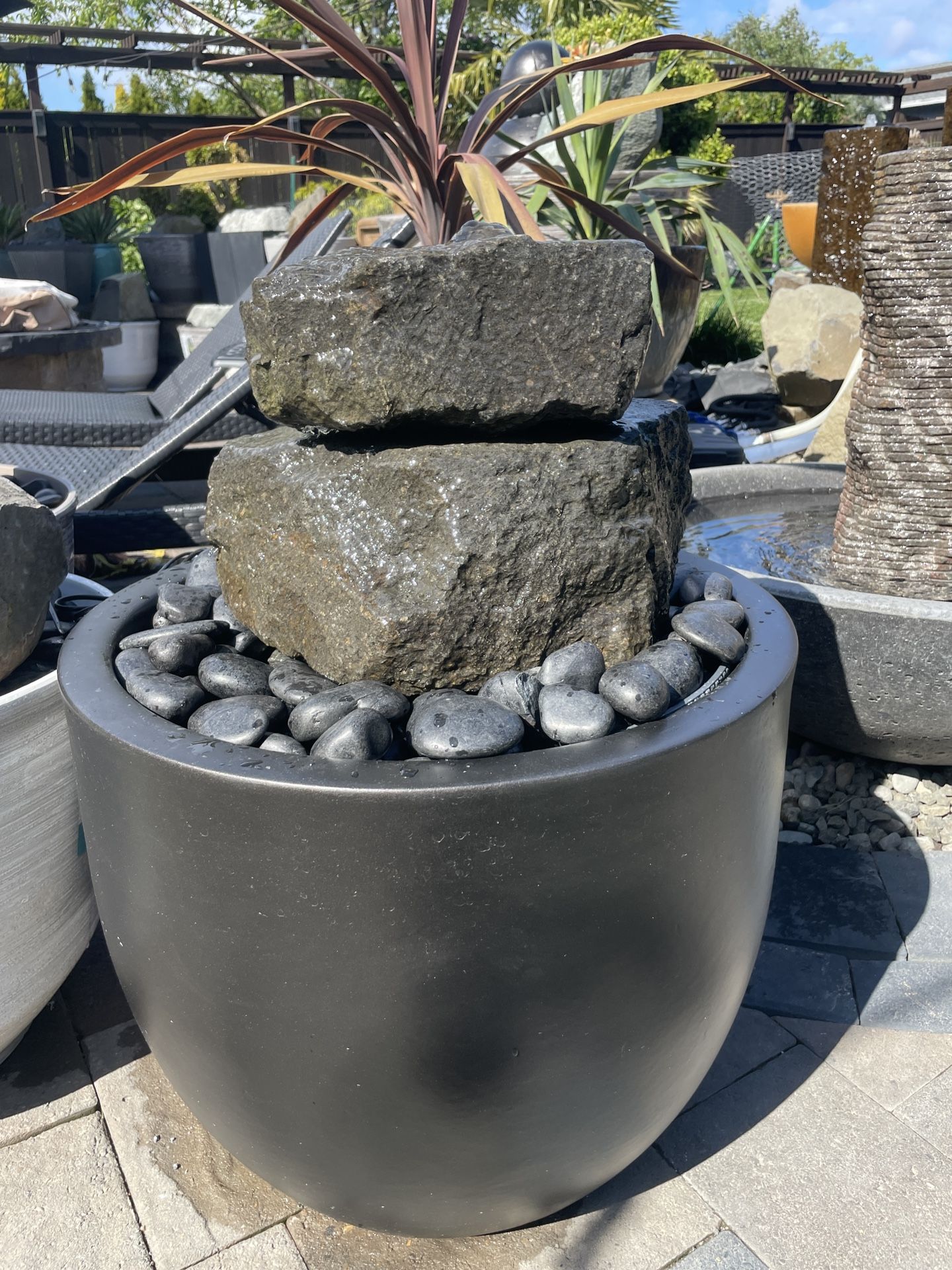 30” Custom Stacked Natural Basalt Rock Water Fountain Complete Package
