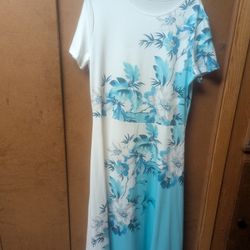 White Blue Floral Women's  Dress 
