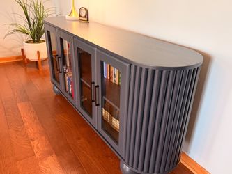 Rounded Navy Bookcase with Glass Doors