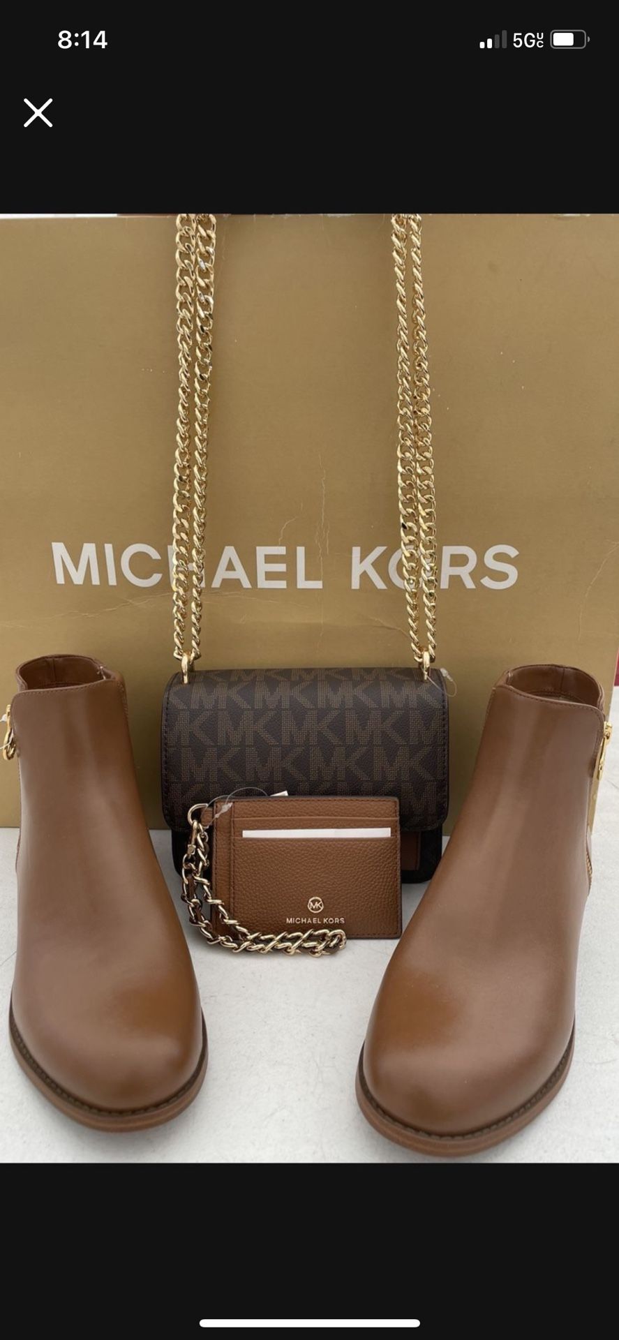 Michael Kors set NWT Michael Kors small purse & Michael Kors heel ankle boots- Women's - Black/Brown size 8 serious inquiries only  Pick up location i