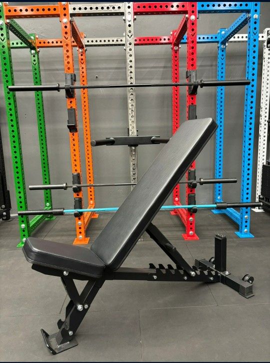 BRAND NEW Adjustable Weight Bench, Incline To Flat, Squat Rack, Bumper Plates, Barbell, Gym Mats Rubber Flooring