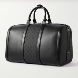 GUCCI Supreme Leather And Monogrammed Coated Canvas Duffle Bag