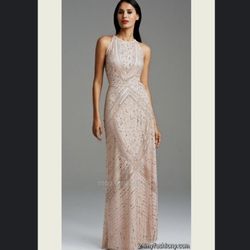 NWT Aidan mattox light gold sequin gown