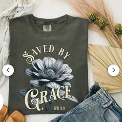 Comfort Colors® Christian tshirt: Saved by Grace, vintage floral tee, Christian apparel for men and women