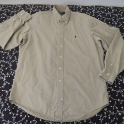 ralph lauren khaki long sleeve button up shirt L