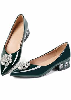DssXUxx Women's Low Chunky Block Heels Pointed Toe Rhinestone size 37 US 6.5