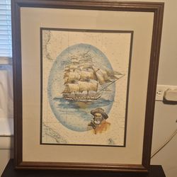 Ship & Captain Map Painting 21.5 x 25.5