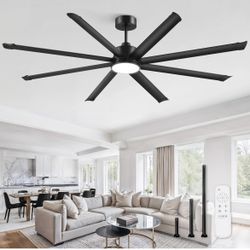 84 Inch Ceiling Fans with Lights, Indoor/Outdoor Industrial Ceiling Fan with 8 Aluminum Reversible Blade, Quiet DC Motor, 3CCT&6-Speed Remote Control,