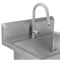 Glacier Bay 30 in. W x 24 in. D Freestanding Stainless Steel 1-Compartment Commercial Laundry/Utility Sink with Faucet and Drain