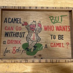 Vintage Wooden Barware Decor Tray ‘Camel Can Live 8 Days’ Kitchy Funny Gift
