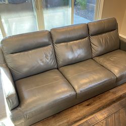 Modern, Gray Leather Sofa And Loveseat Set-