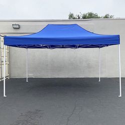 BRAND NEW $145 Heavy-Duty 10x15 ft Popup Canopy Tent Instant Shade with Carry Bag, White/Blue 