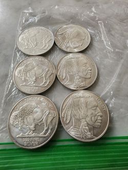 6x Buffalo Indian Head 1 oz .999 Fine Silver Rounds