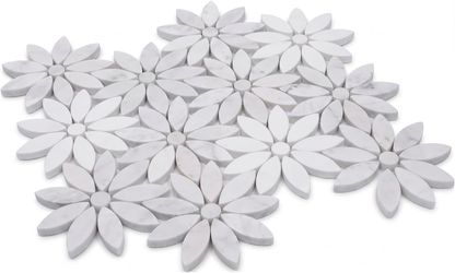 New in Box – White Marble Daisy Flower Mosaic Tile (10 Sheets)
