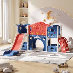 Playground Set 7-in-1, Slide, Climbers with Basketball Hoop, NEW