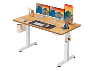 New Height Adjustable Electric Standing Desk, 55 x 28 Inches Sit Stand up Desk, Memory Computer Home Office Desk, Light Vintage Brown