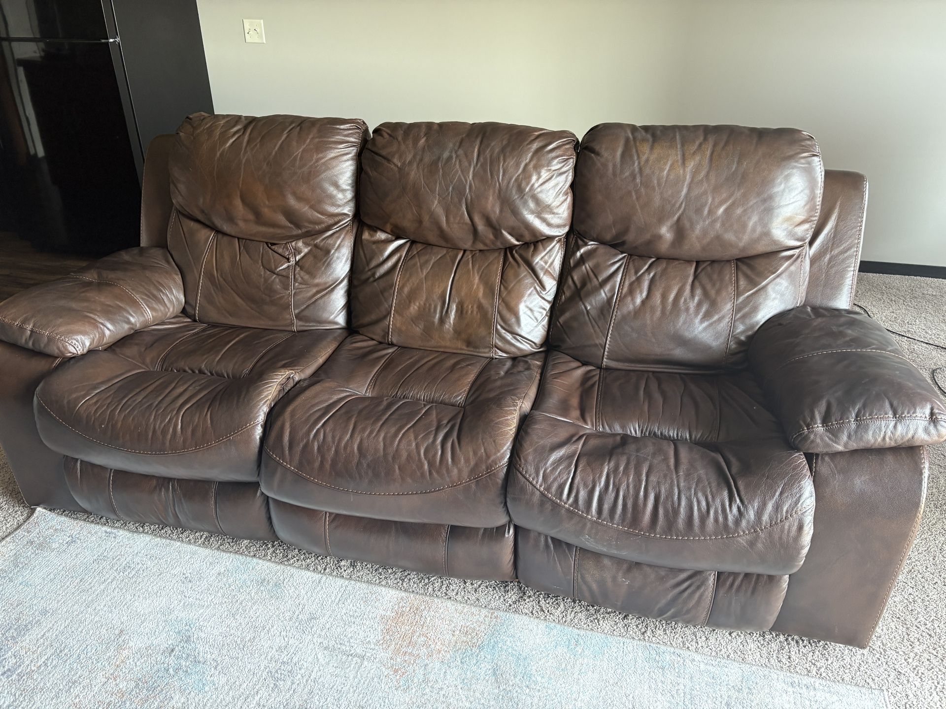 Brown Leather 3 Seater Couch
