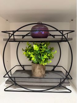 Modern Circular 2-tier shelf, metal & wood