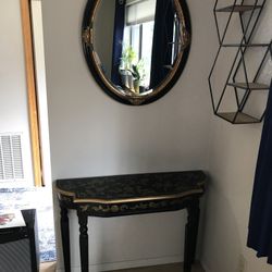 Black And Gold Matching Table And Mirror 