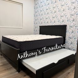 Queen bed and trundle with mattresses