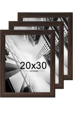 Set Of 3 20X30" Poster Frame Walnut Wooden Display, Picture Frames