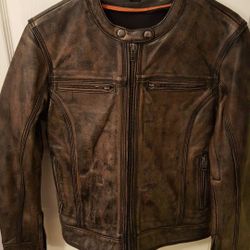 Women's Brown Leather Motorcycle Jacket Medium