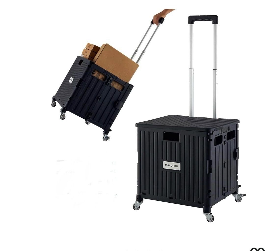 Folding Utility Cart Portable Rolling Crate Handcart Shopping Trolley Collapsible Tool Box, with Lid, Basket on 4 Rotate Wheels,