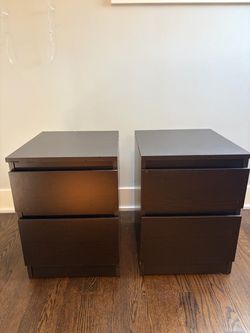 🔥 IKEA MALM 2-Drawer Nightstands / Chests – Black-Brown – PAIR 🔥