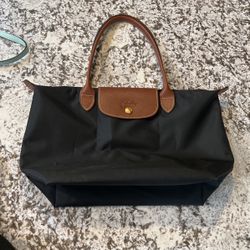 Black Canvas Bag With Brown Leather Straps