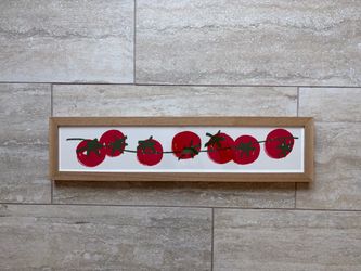 Tomatoes on vine - natural wood framed print wall decor
