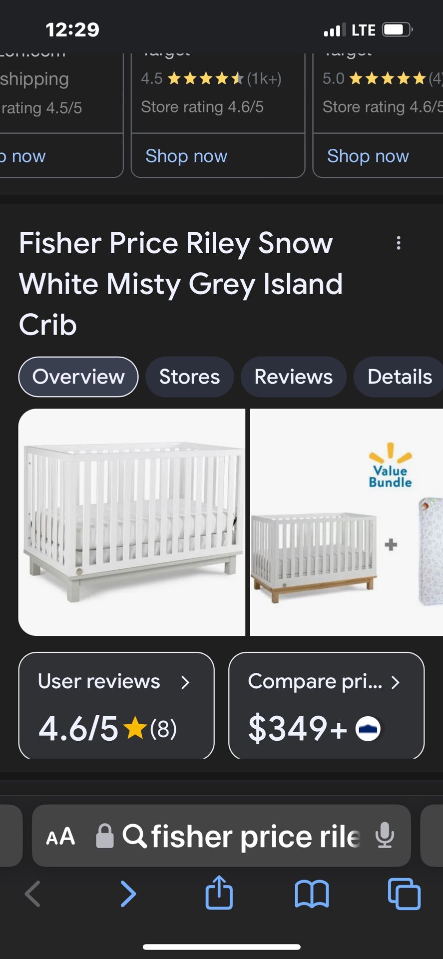 Fisher Price Riley Crib In Grey