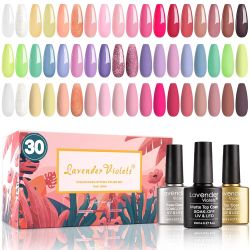Gel Nail Polish Kit 27+3 Colors Pink Brown and White Soak-off UV LED Nail Gel with Base, Matte and Glossy Top Coat
