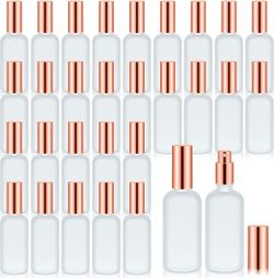Roshtia 30 Pcs Glass Spray Bottle, Rose Gold, 3.4 oz, Bright
Clear Empty Bottles Small Refillable Reusable Perfume Bottle with Fine Mist Sprayer Pump