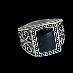 MENS CLASSIC NEW SIZE 11 TITANIUM FOREVER WEAR SILVER BLACK ONYX ELEGANT RING