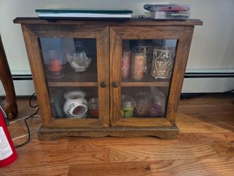 Compact 2-Door Wood & Glass Accent Cabinet