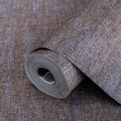 Brown, Dark Blue Stylish Fabric Textured Wallpaper, Modern Linen Style Abstract Minimalist Non-Pasted Wall Paper, Wallcovering