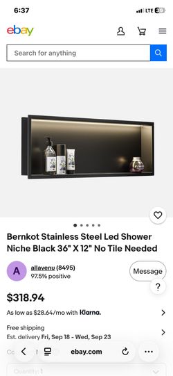 Shower niche 36" X 12" Matte Black Stainless Steel with lightning