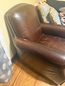 Brown Leather Club Chair with Nailhead Trim