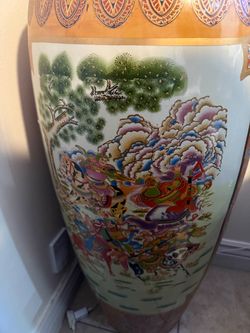 🌸 53” LARGE JAPANESE SATSUMA-STYLE FLOOR VASE – DRAGON HANDLES 🌸