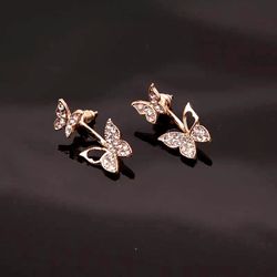 Rhinestone Double Butterfly Earrings