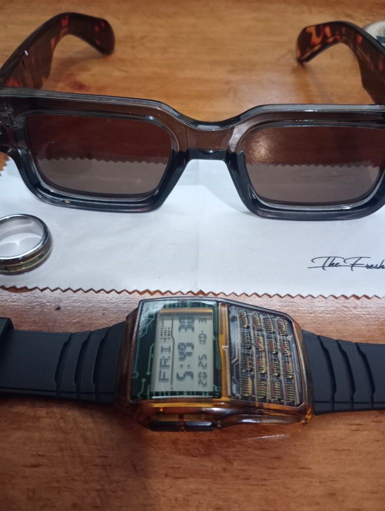 Sunglasses + Digital Watch+ Size 8 Ring