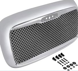 ALMULOO Grill Compatible with 2000-2016 Freightliner Columbia Steel+Plastic Front Bumper Chrome Grille w/Bug Screen  Fitment: Compatible with 2000-201