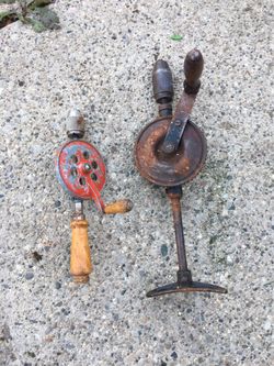 2 Vintage Antique Hand Drill Drills 3/8” 1/2”