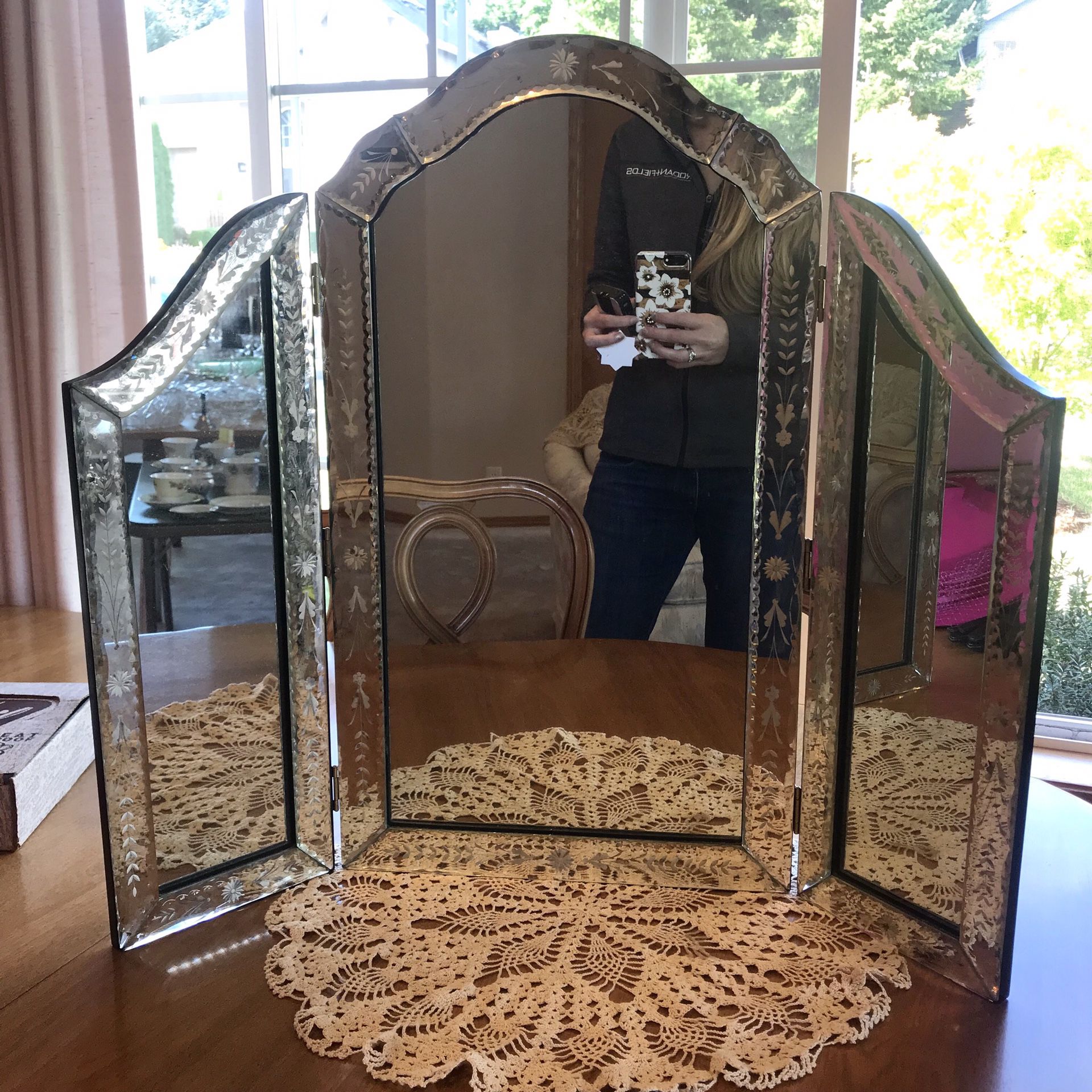 Antique Venetian Tri Fold Vanity Mirror