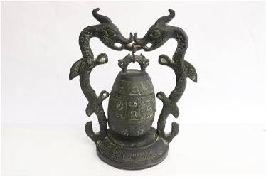 Chinese Bronze Bell Serpent Motif