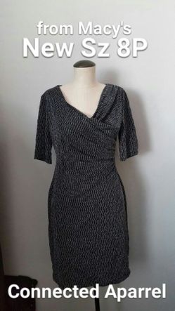 New Sz 8P women's cocktail party dress wedding by Connected from Macy's black metallic knit nwt