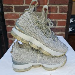 Nike LeBron 15 Gray High Top Lace-Up Knit Men's Basketball Sneaker