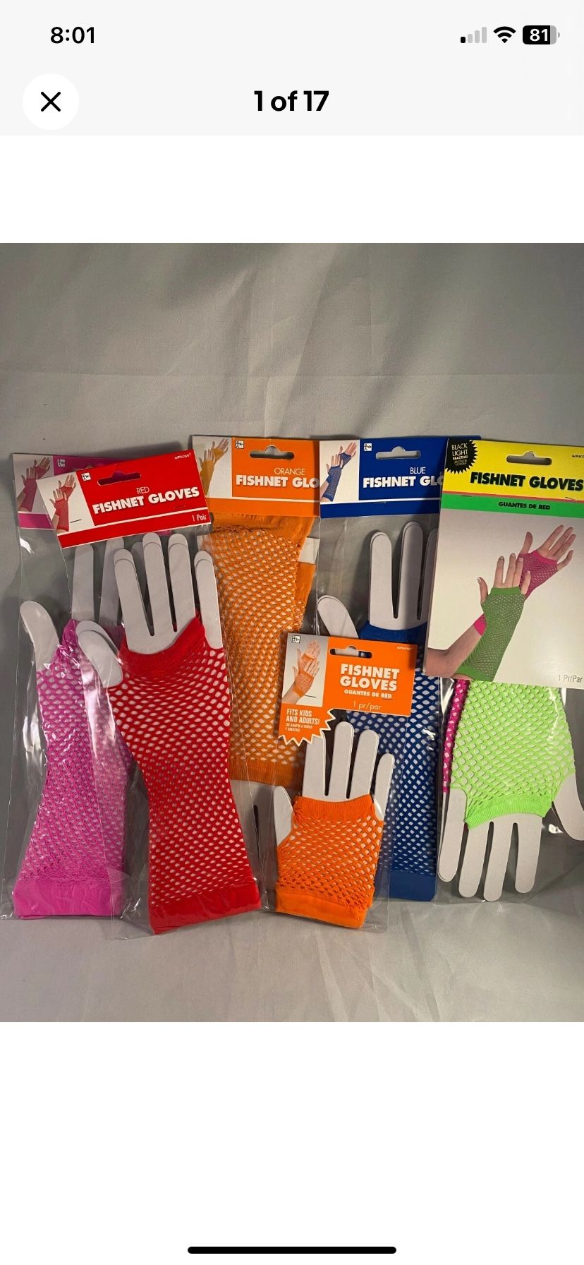 Fishnet Gloves, 80’s Brand New Halloween Costume Accessory