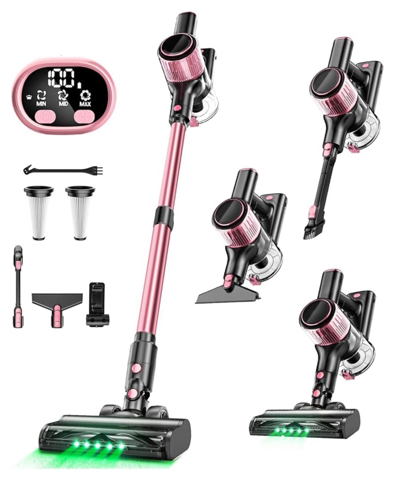 Cordless Vacuum Cleaner, 8 in 1 Powerful Suction Lightweight Vacuum Cleaner for Home, LED Display, 3 Suction Modes, 45Mins Detachable Battery Vacuum f